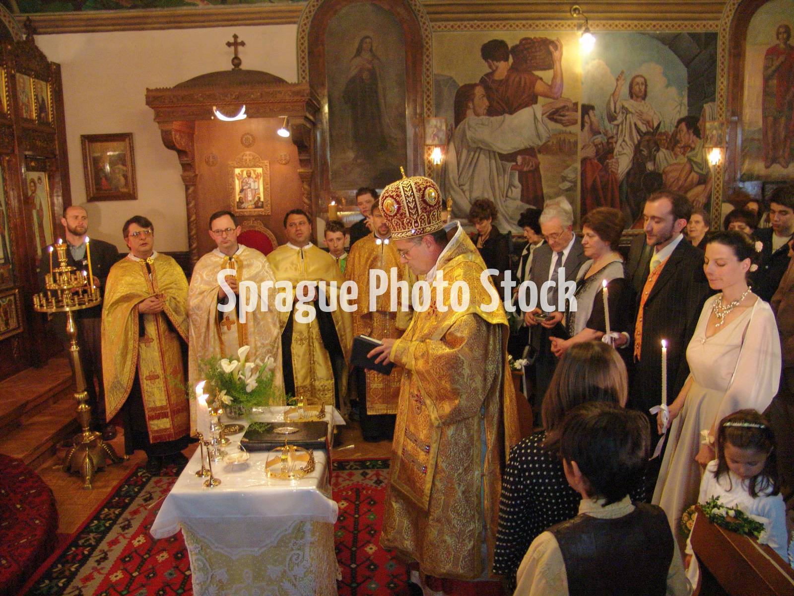Wedding ceremony inside the Byzantine Catholic Assumption church, Sofia. Bulgaria.